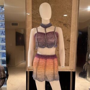 Jessica Bara Tahiti Crystal Knit Crop Top Skirt Set